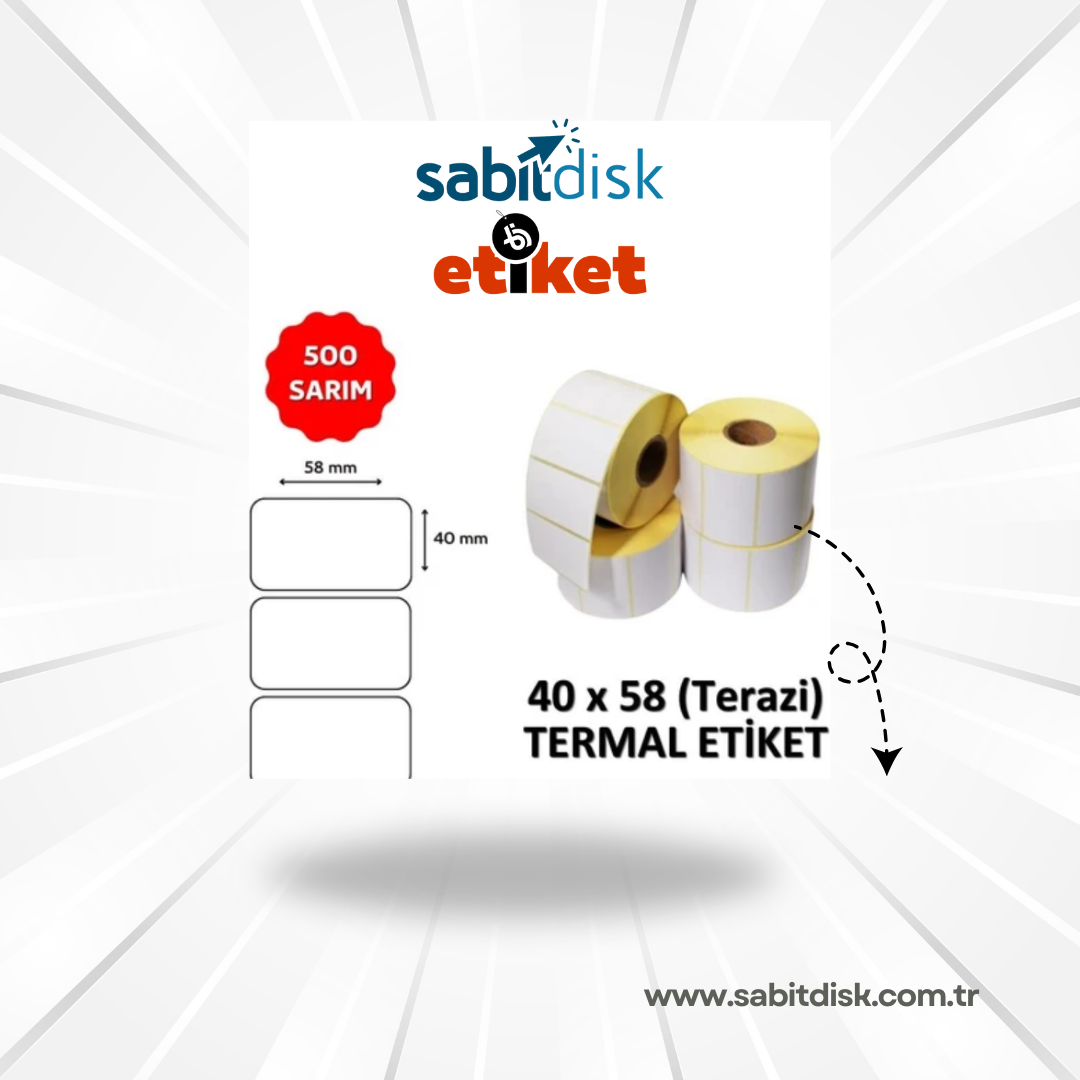 58x40 Termal Terazi Etiketi 500 Sarım (1 koli, 100 rulo)